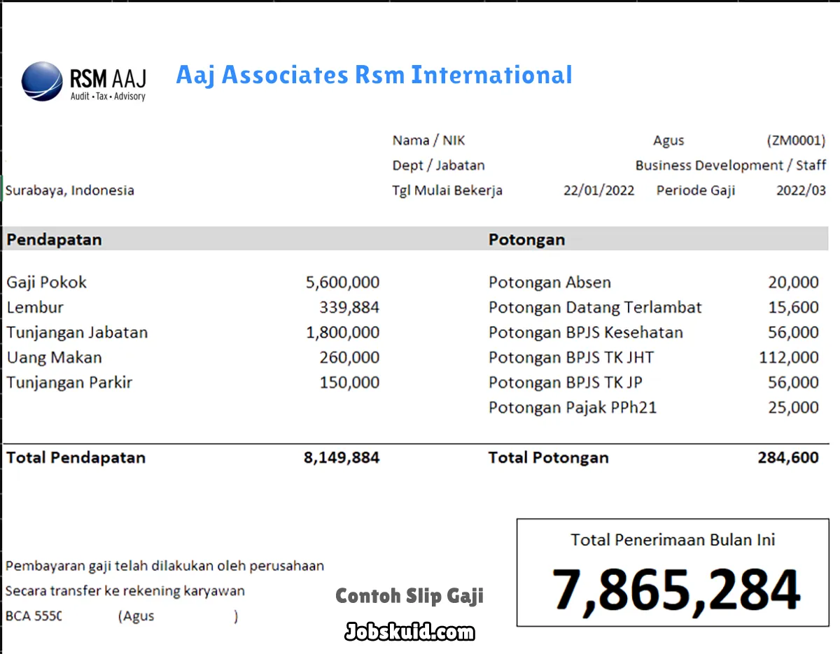 Slip Gaji Aaj Associates Rsm International