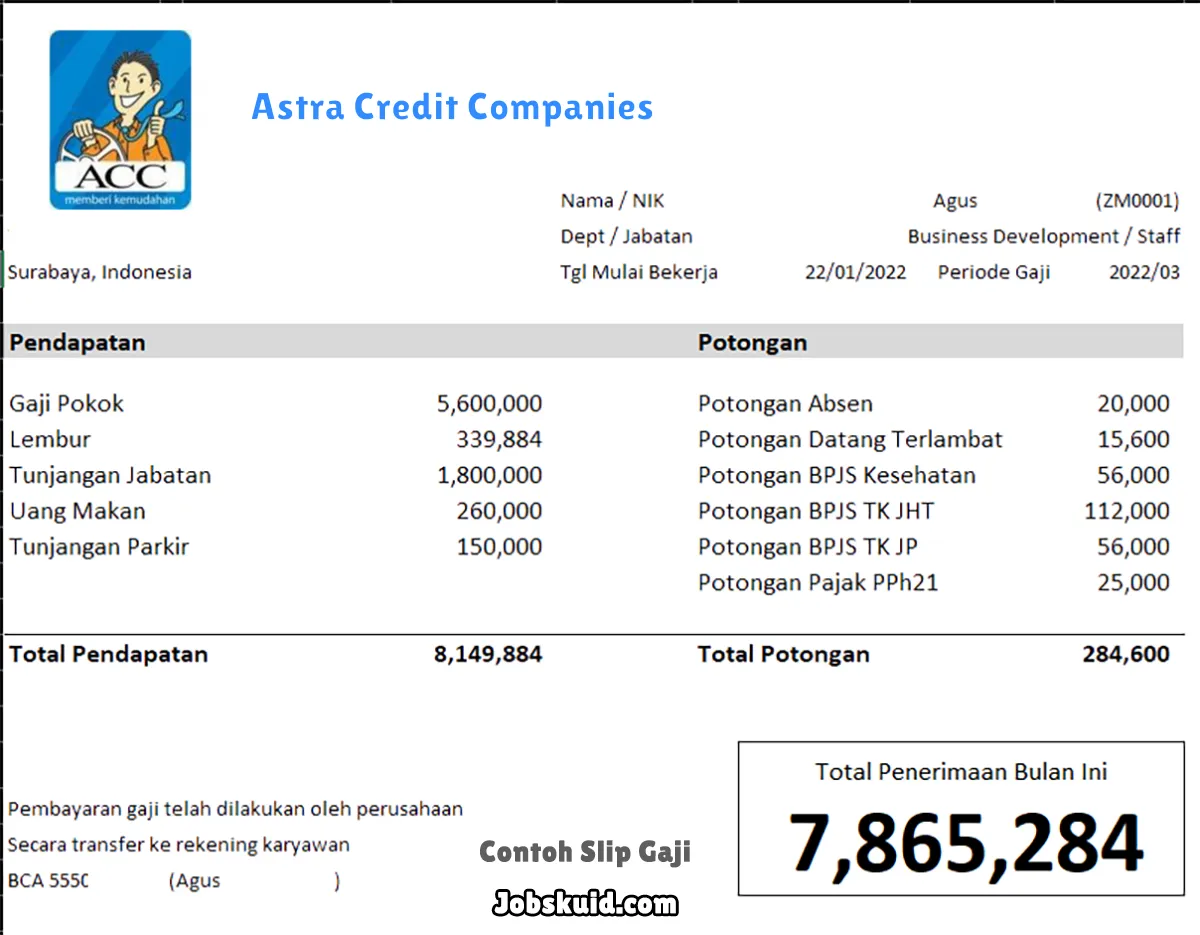 Slip Gaji Astra Credit Companies