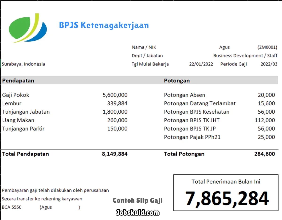 Slip Gaji BPJS Ketenagakerjaan