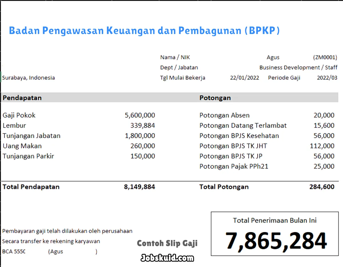 Slip Gaji Badan Pengawasan Keuangan dan Pembagunan (BPKP)