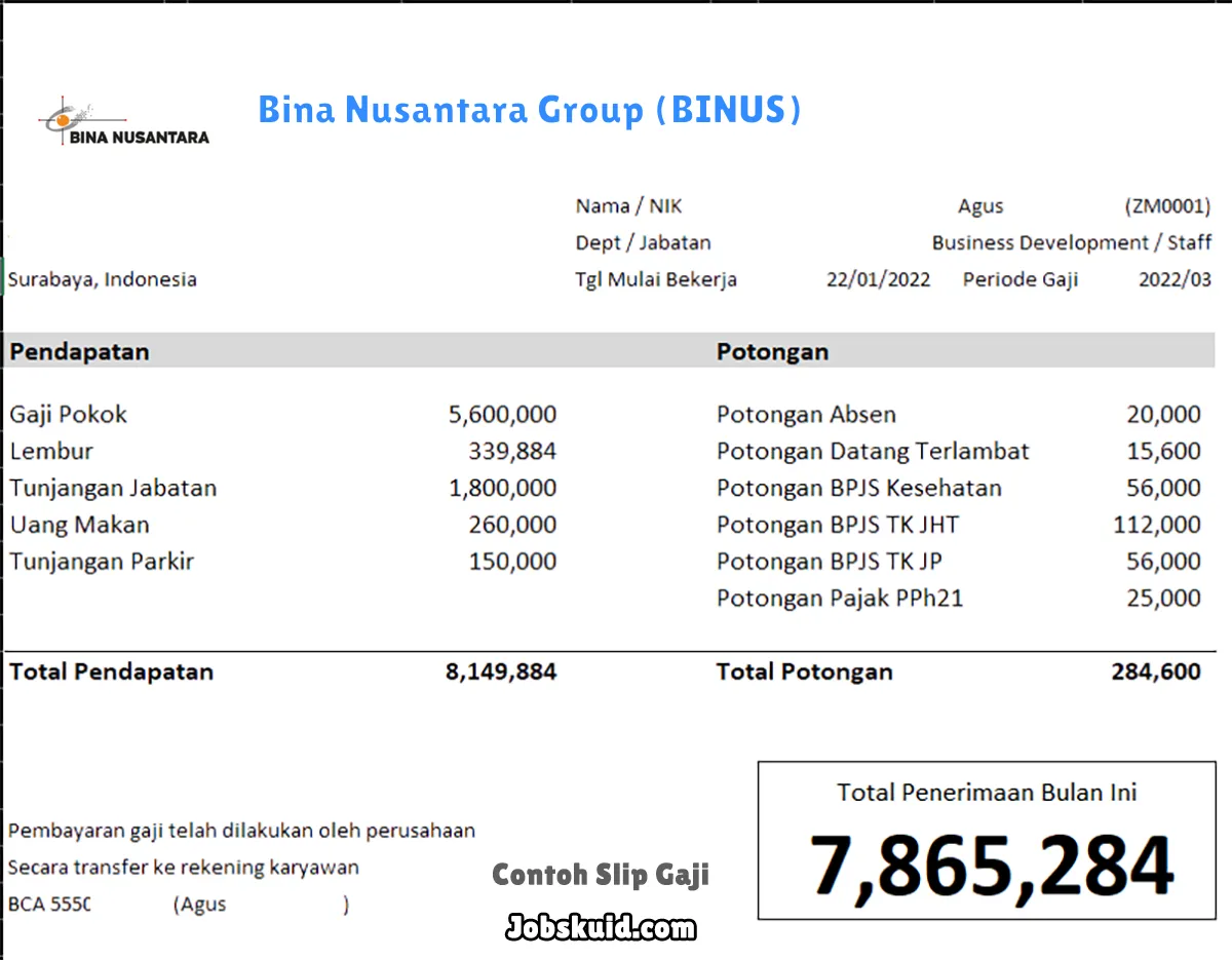 Slip Gaji Bina Nusantara Group (BINUS)