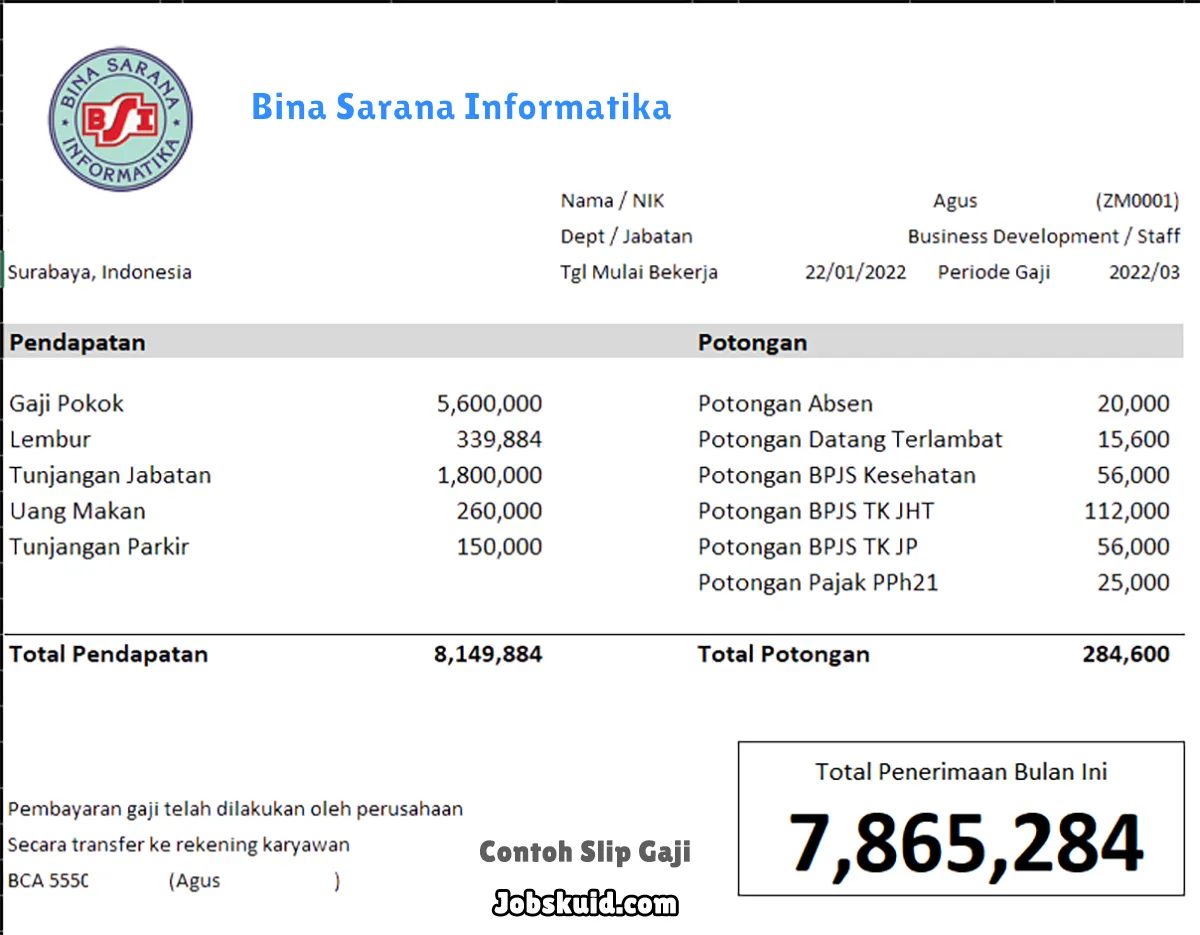 Slip Gaji Bina Sarana Informatika