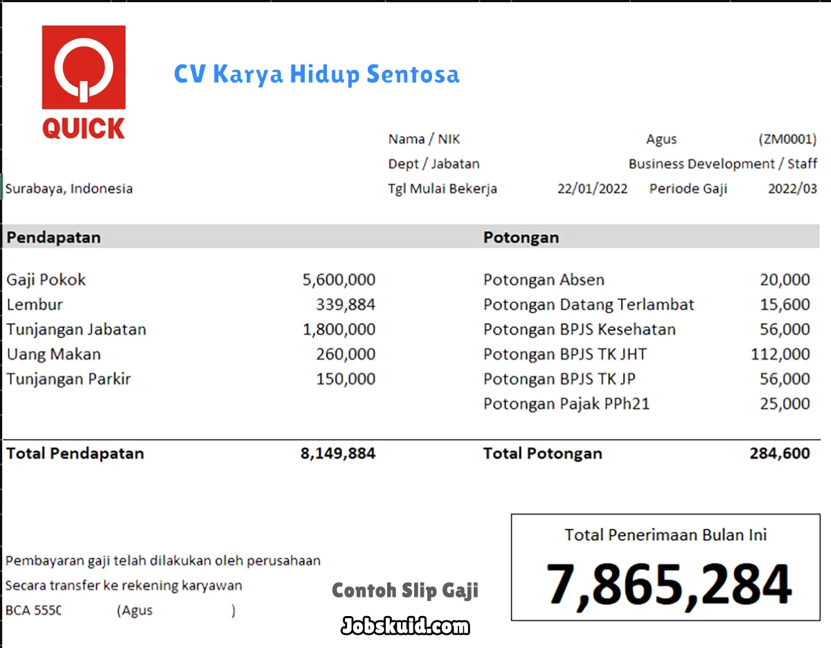 Slip Gaji CV Karya Hidup Sentosa