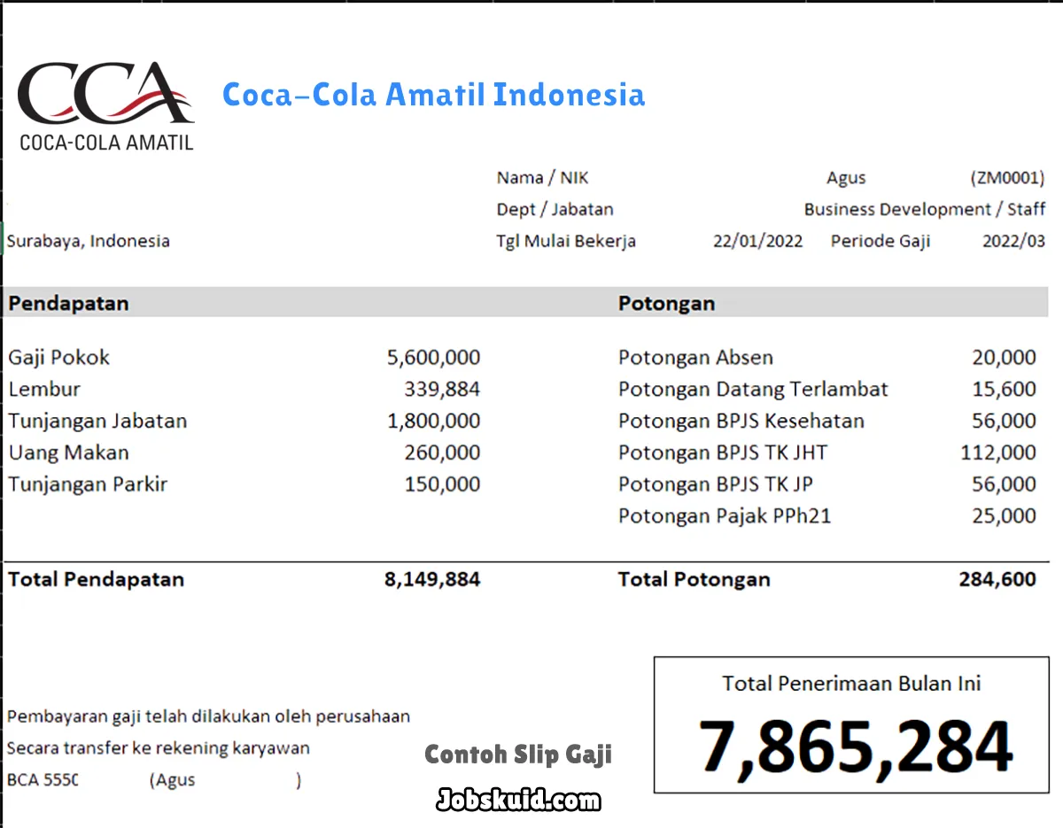 Slip Gaji Coca-Cola Amatil Indonesia