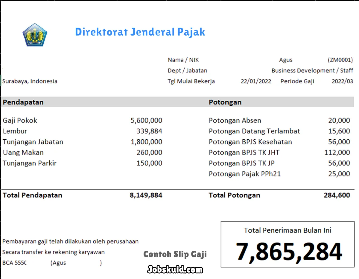 Slip Gaji Direktorat Jenderal Pajak