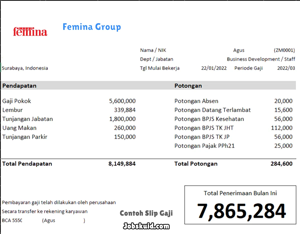 Slip Gaji Femina Group