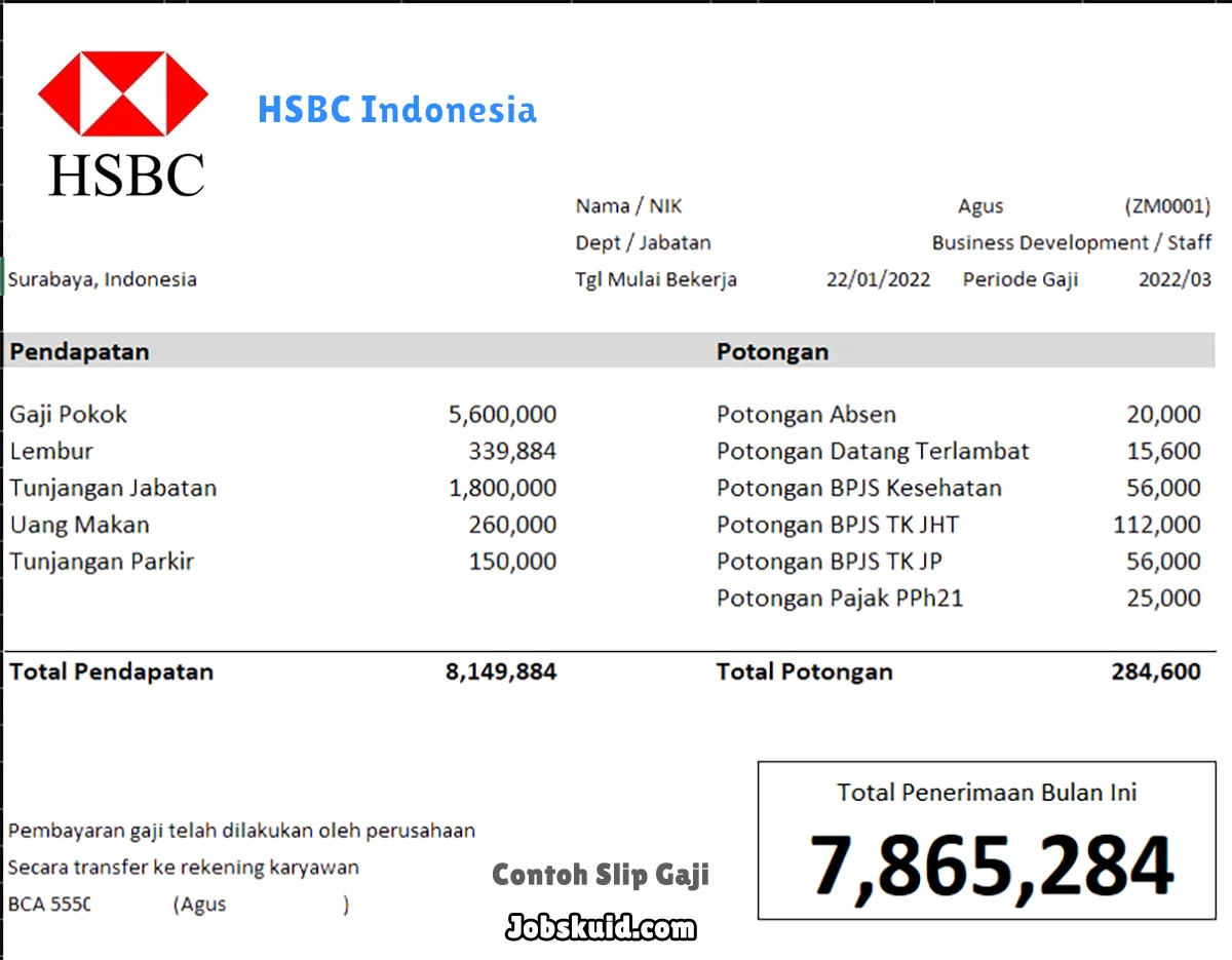 Slip Gaji HSBC Indonesia