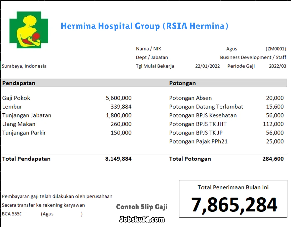 Slip Gaji Hermina Hospital Group (RSIA Hermina)