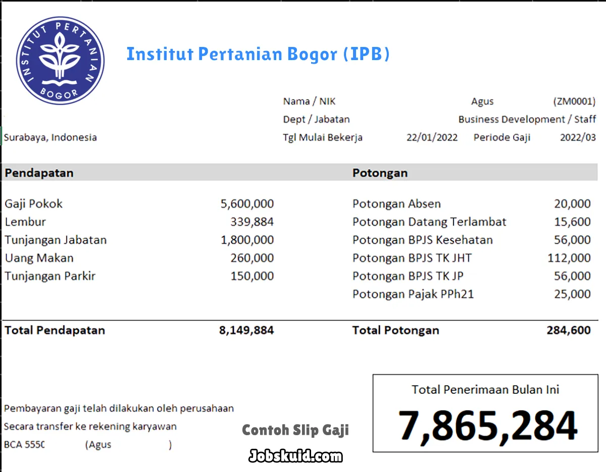 Slip Gaji Institut Pertanian Bogor (IPB)