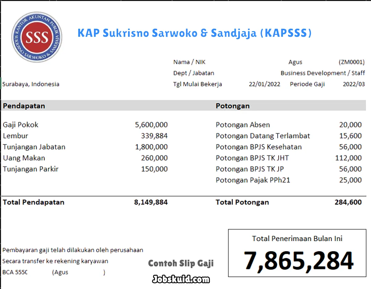 Slip Gaji KAP Sukrisno Sarwoko & Sandjaja (KAPSSS)