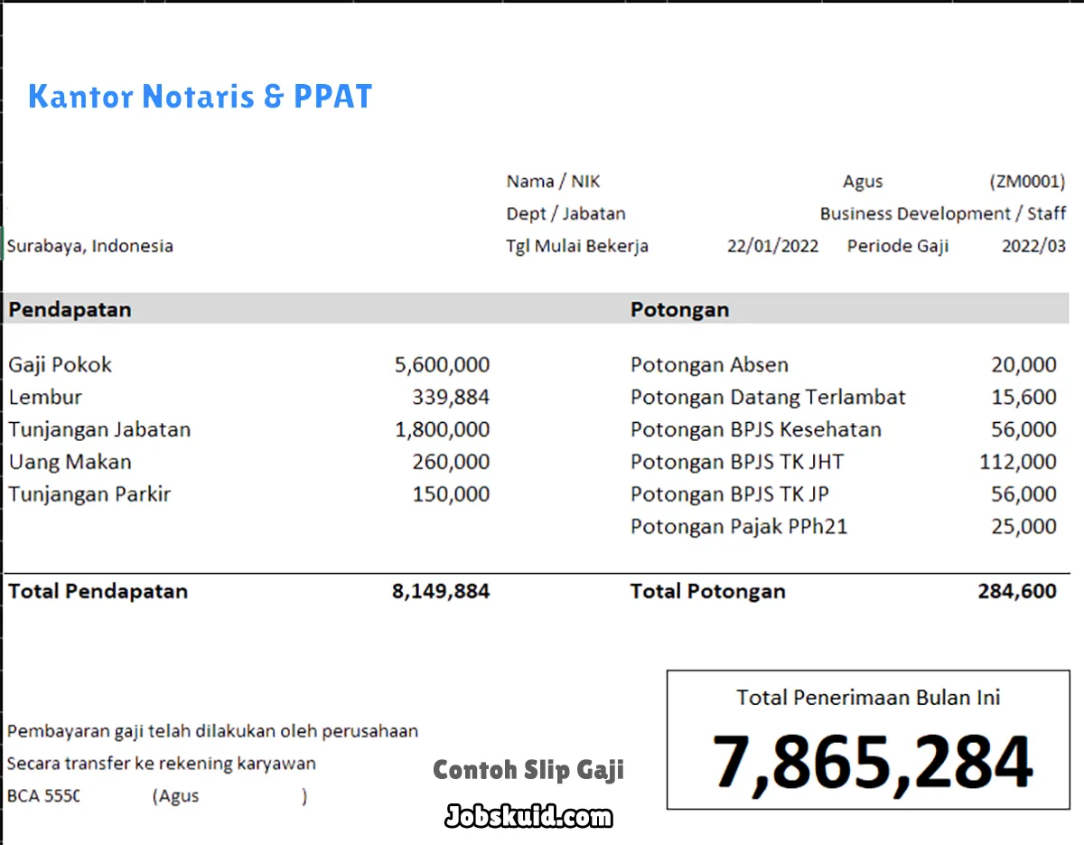 Slip Gaji Kantor Notaris & PPAT