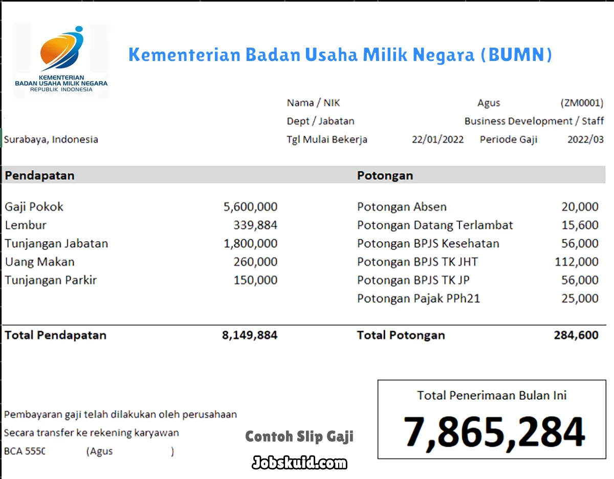 Slip Gaji Kementerian Badan Usaha Milik Negara (BUMN)