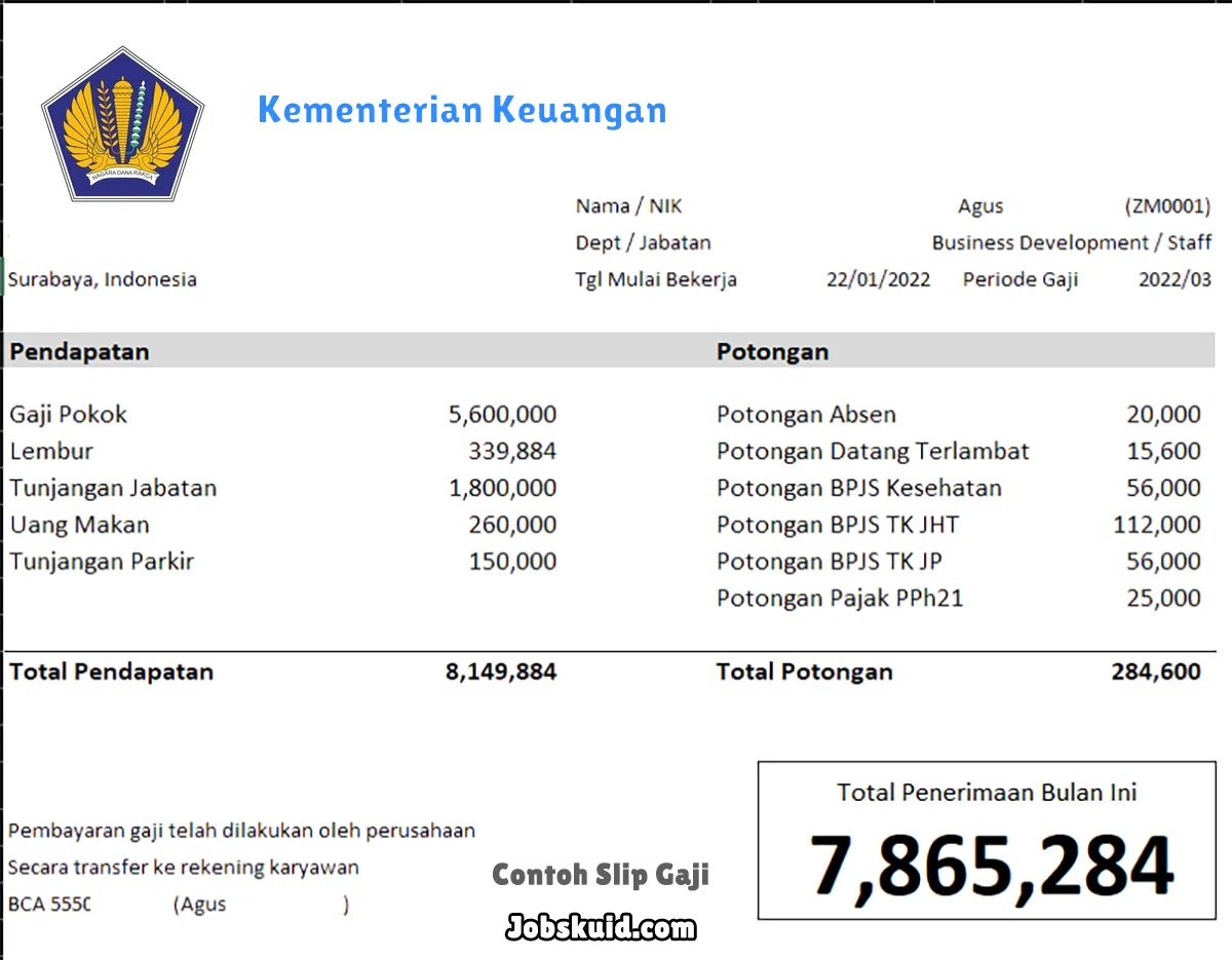 Slip Gaji Kementerian Keuangan