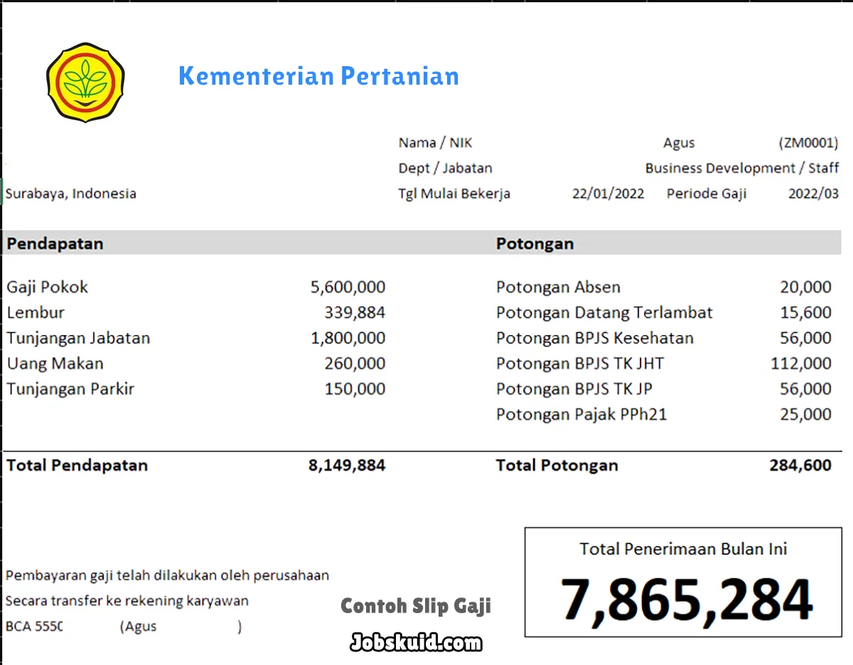 Slip Gaji Kementerian Pertanian