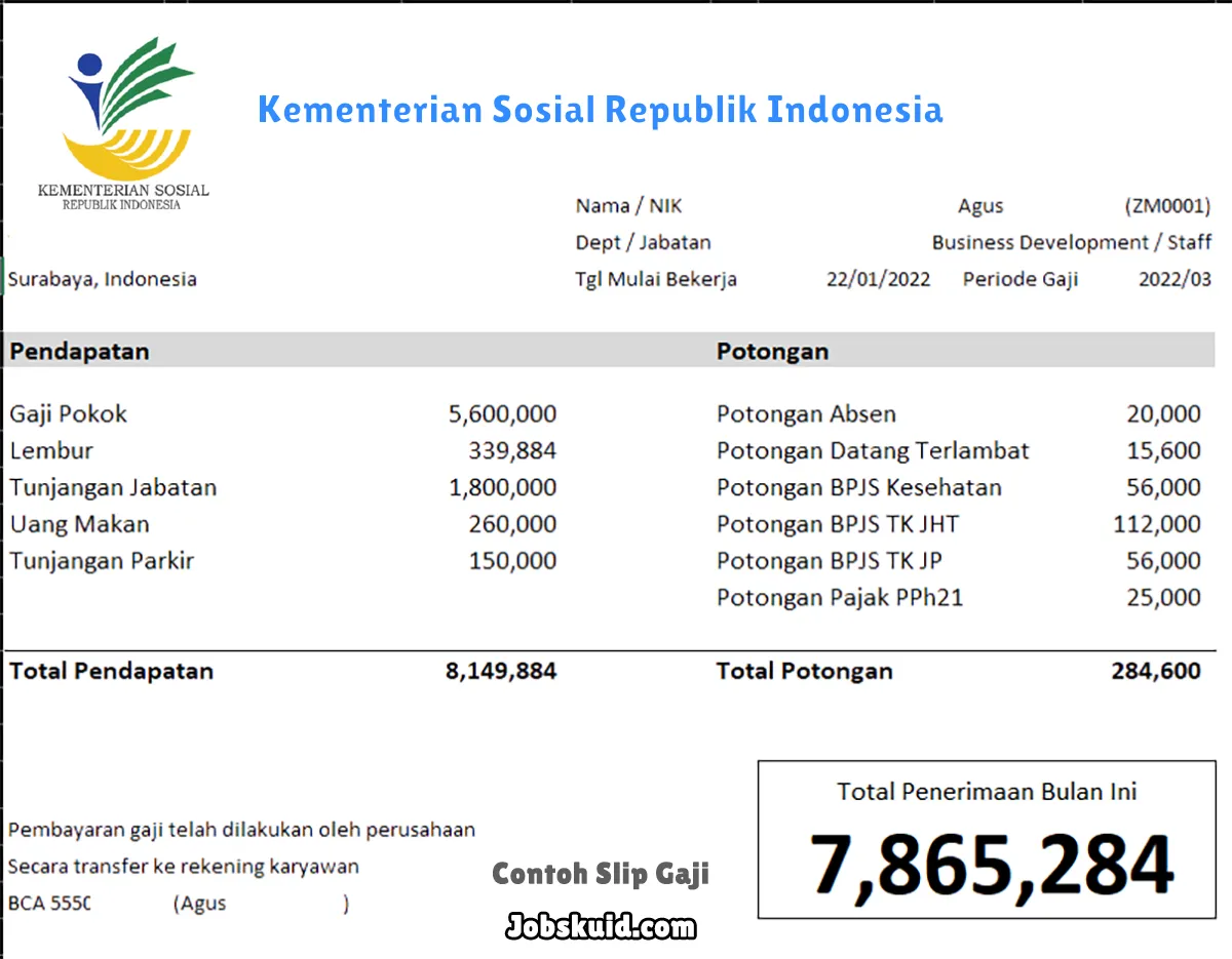 Slip Gaji Kementerian Sosial Republik Indonesia