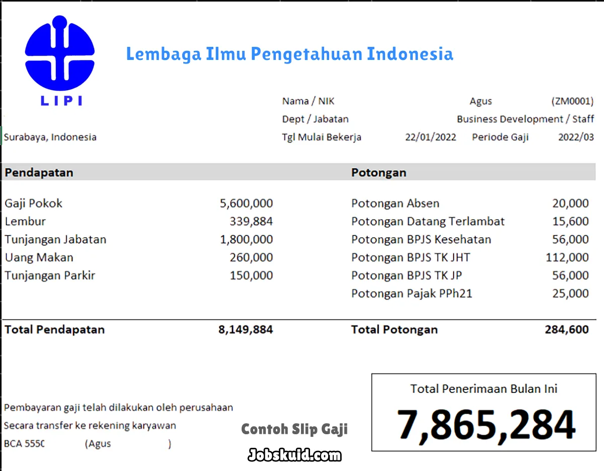 Slip Gaji Lembaga Ilmu Pengetahuan Indonesia