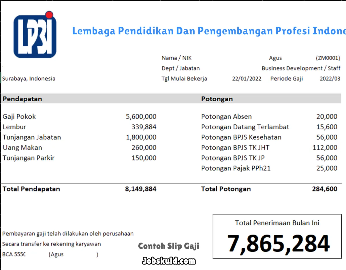 Slip Gaji Lembaga Pendidikan Dan Pengembangan Profesi Indonesia (LP3I)