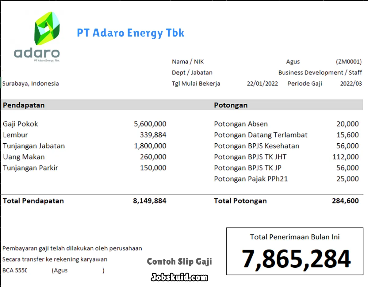 Slip Gaji PT Adaro Energy Tbk