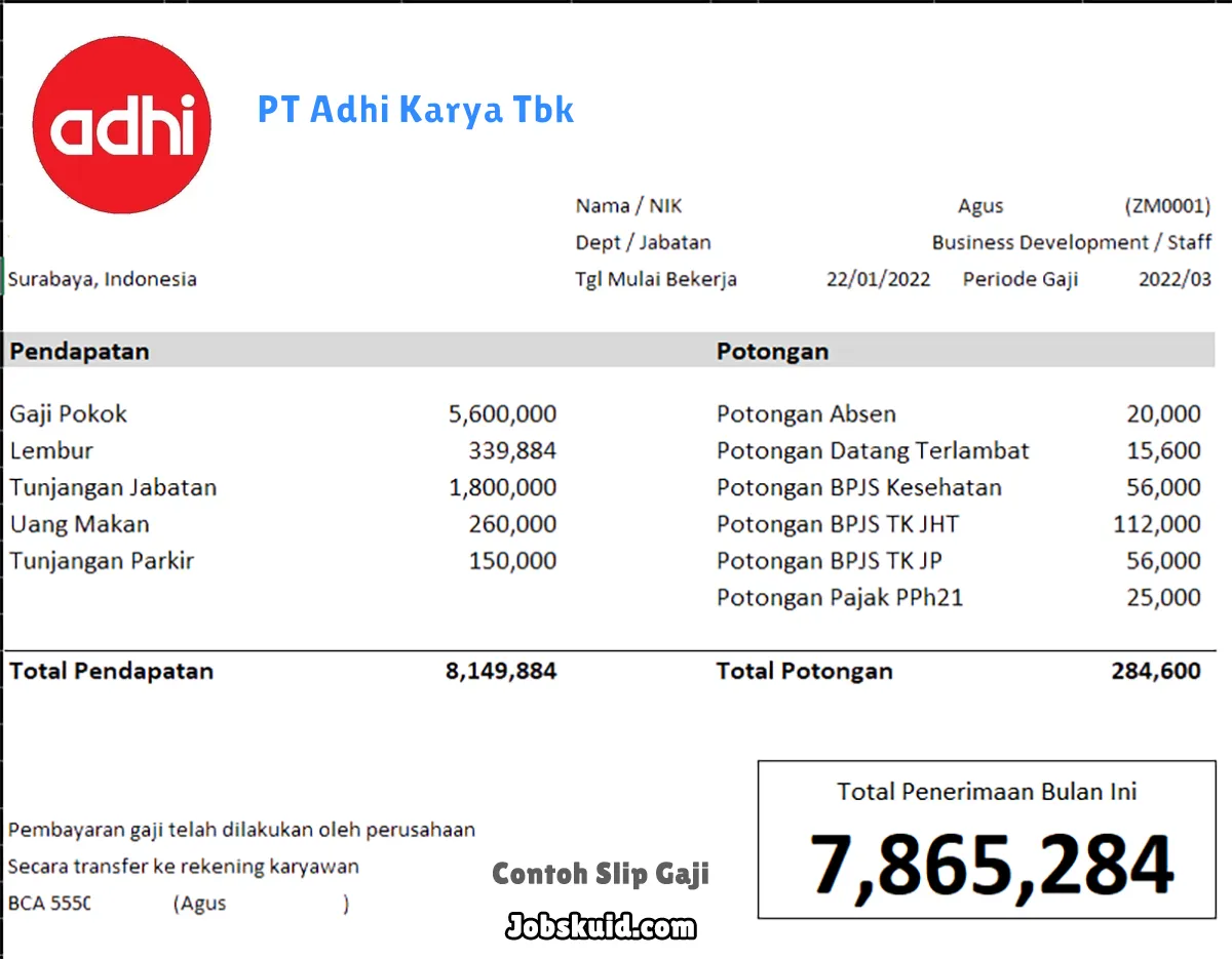 Slip Gaji PT Adhi Karya Tbk