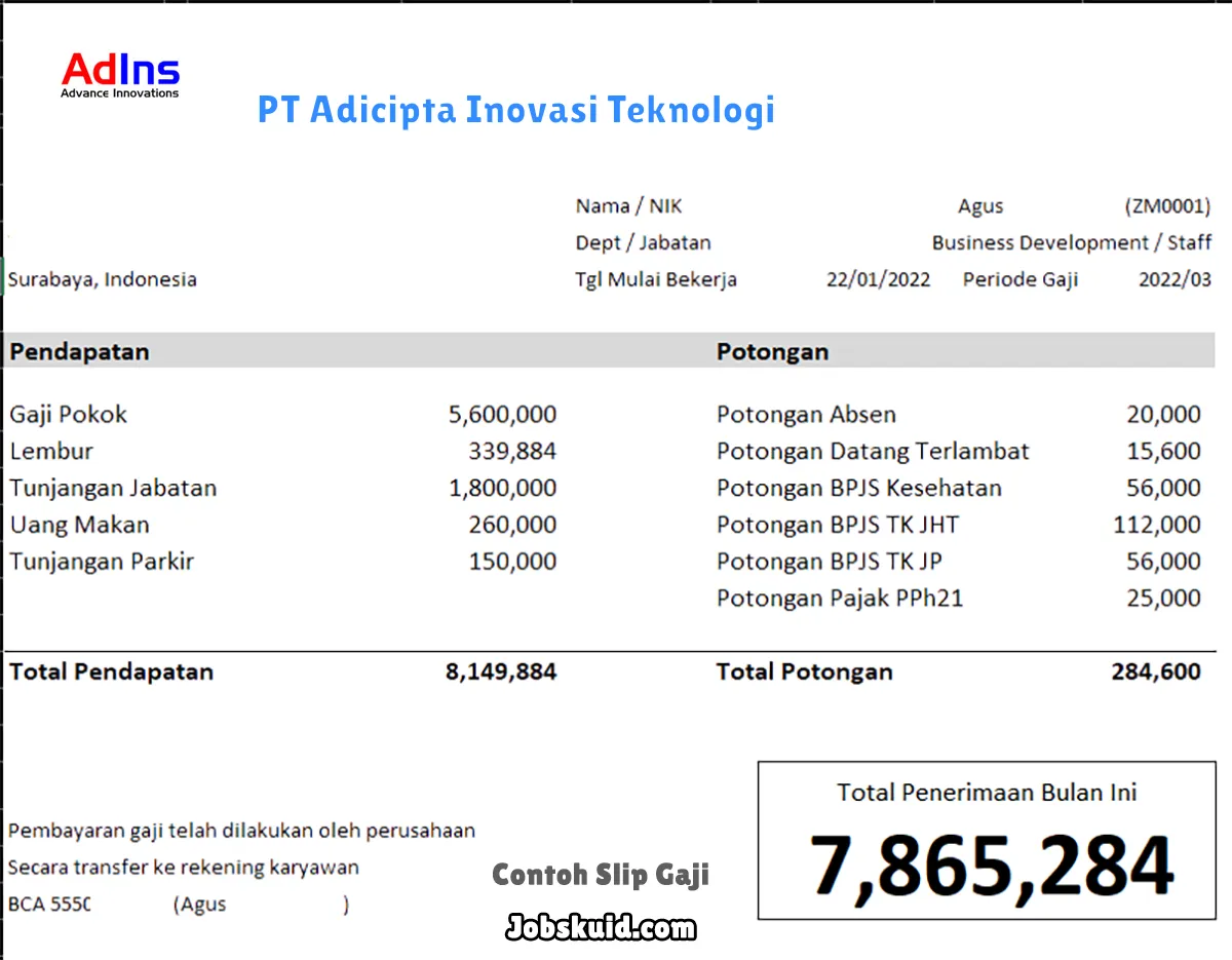 Slip Gaji PT Adicipta Inovasi Teknologi