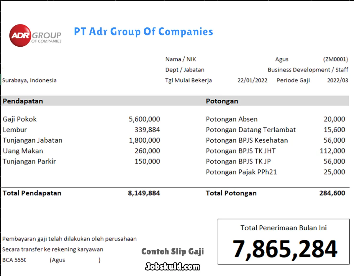 Slip Gaji PT Adr Group Of Companies