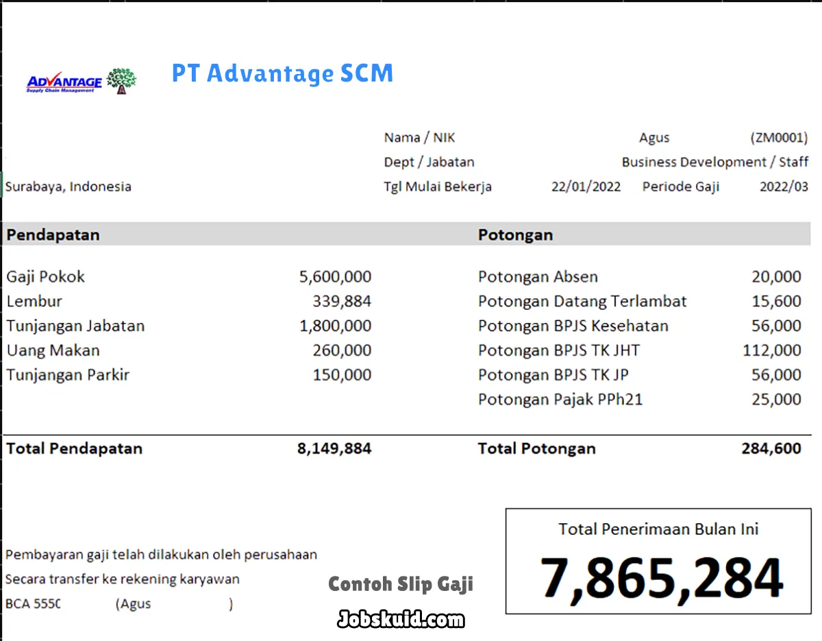 Slip Gaji PT Advantage SCM