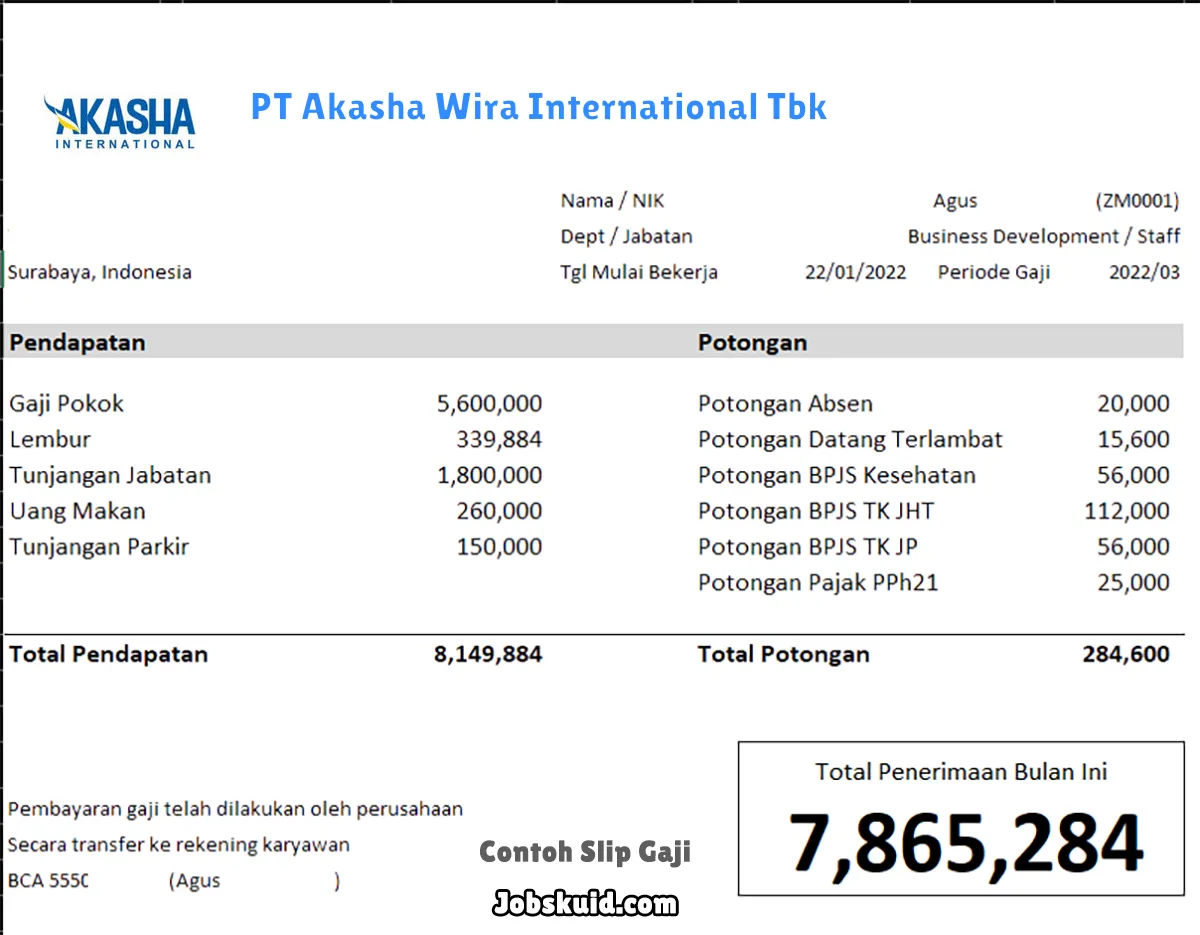 Slip Gaji PT Akasha Wira International Tbk