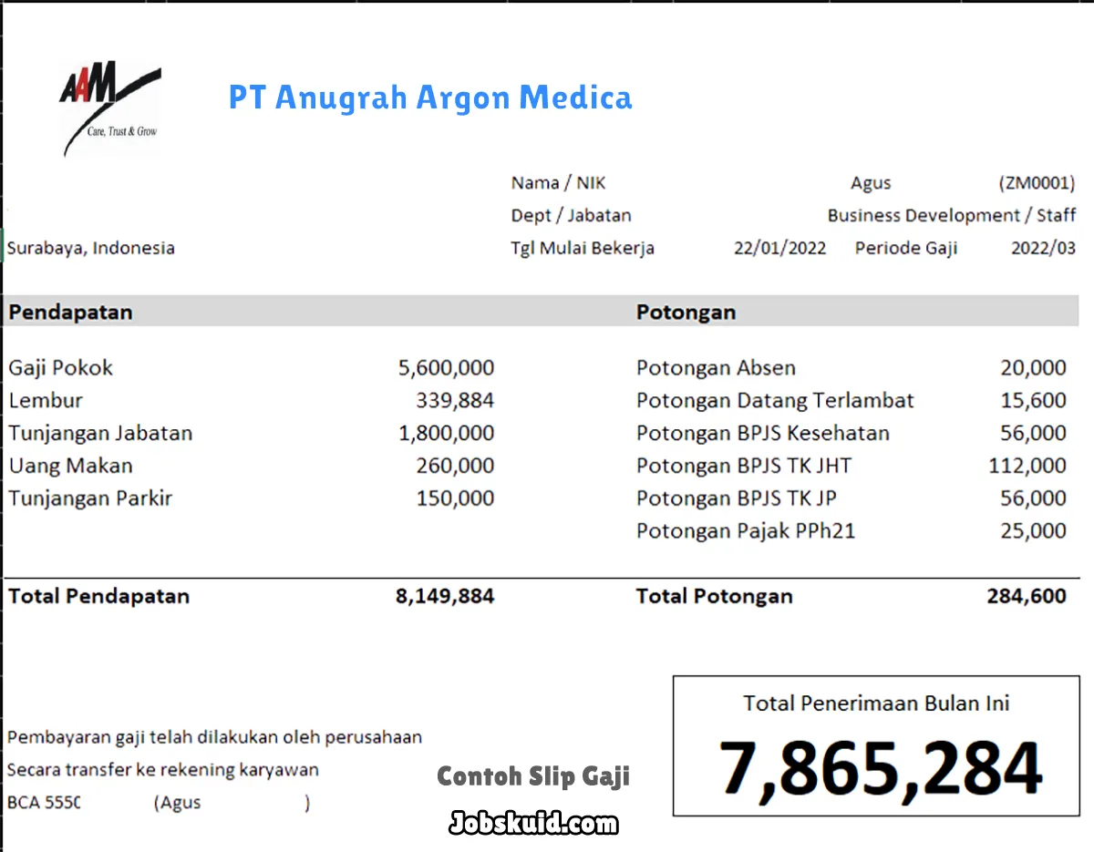 Slip Gaji PT Anugrah Argon Medica