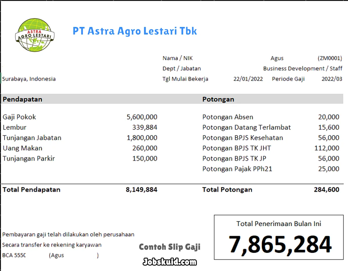 Slip Gaji PT Astra Agro Lestari Tbk