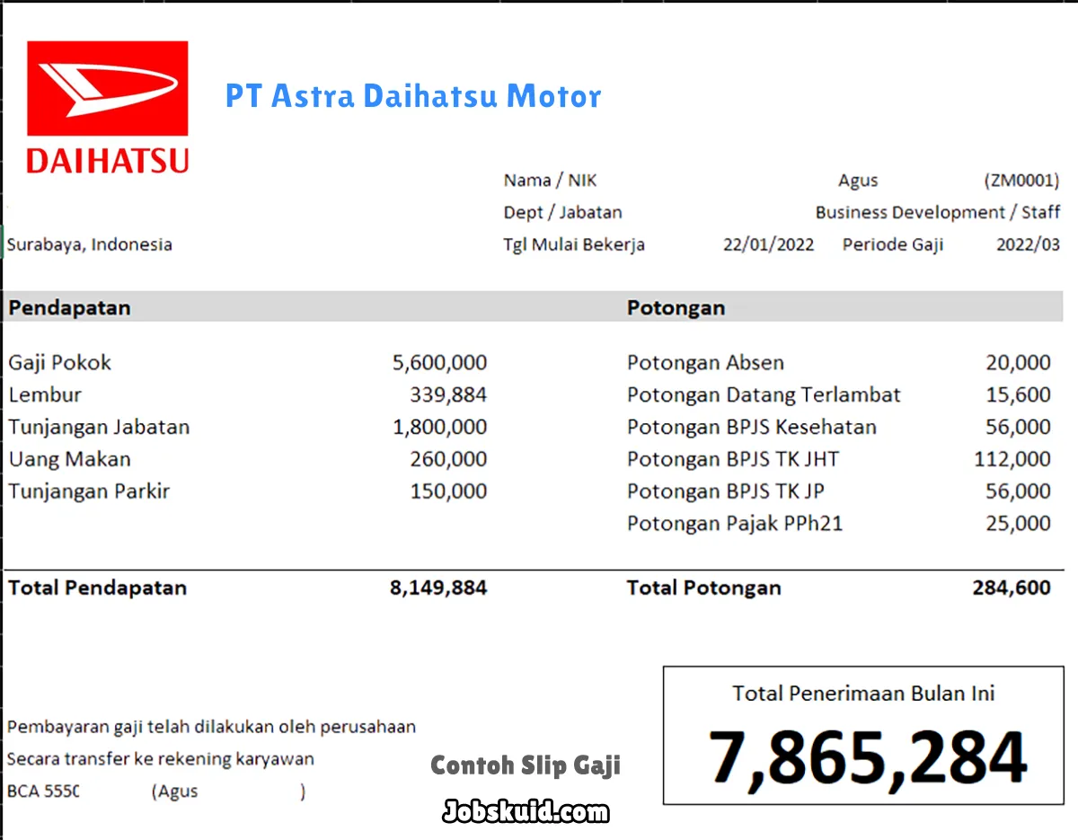 Slip Gaji PT Astra Daihatsu Motor