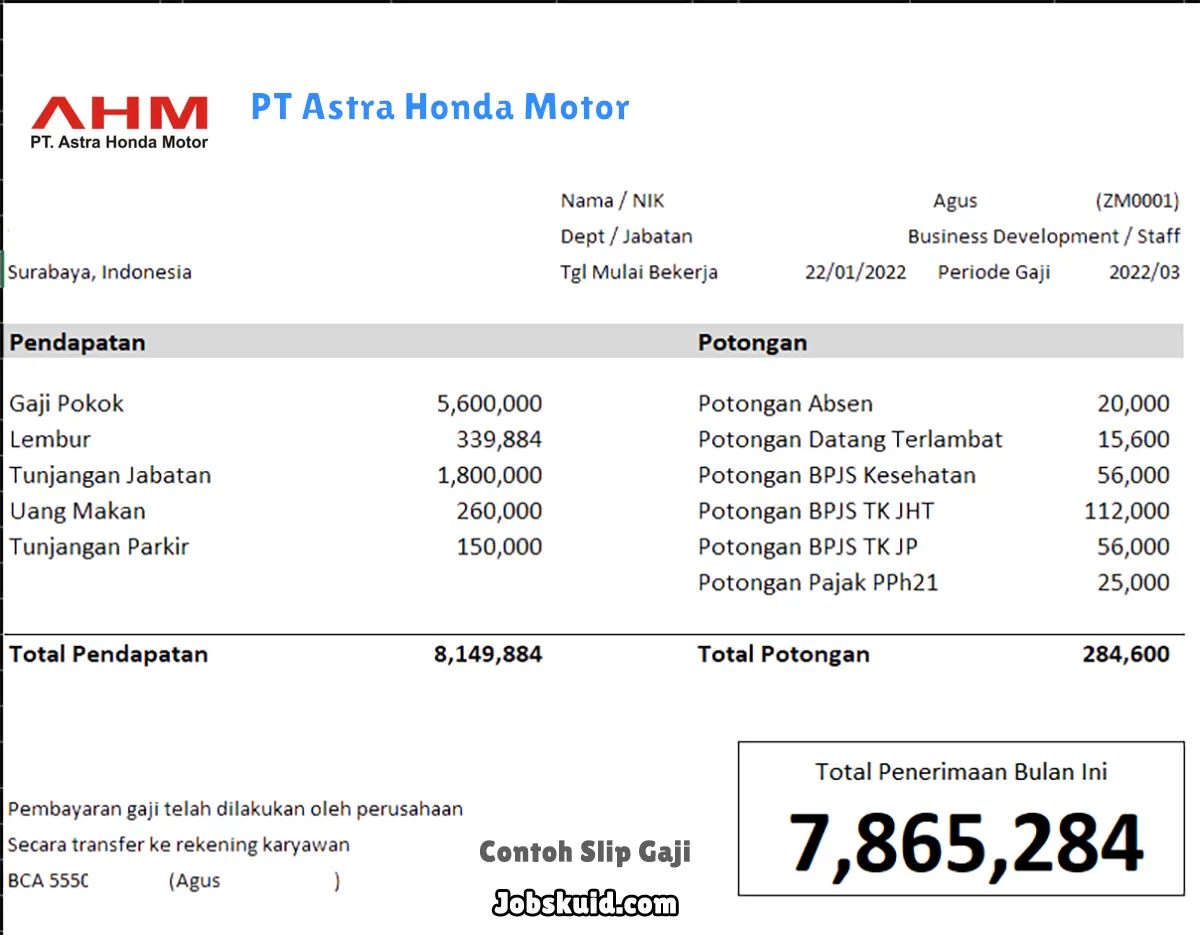 Slip Gaji PT Astra Honda Motor