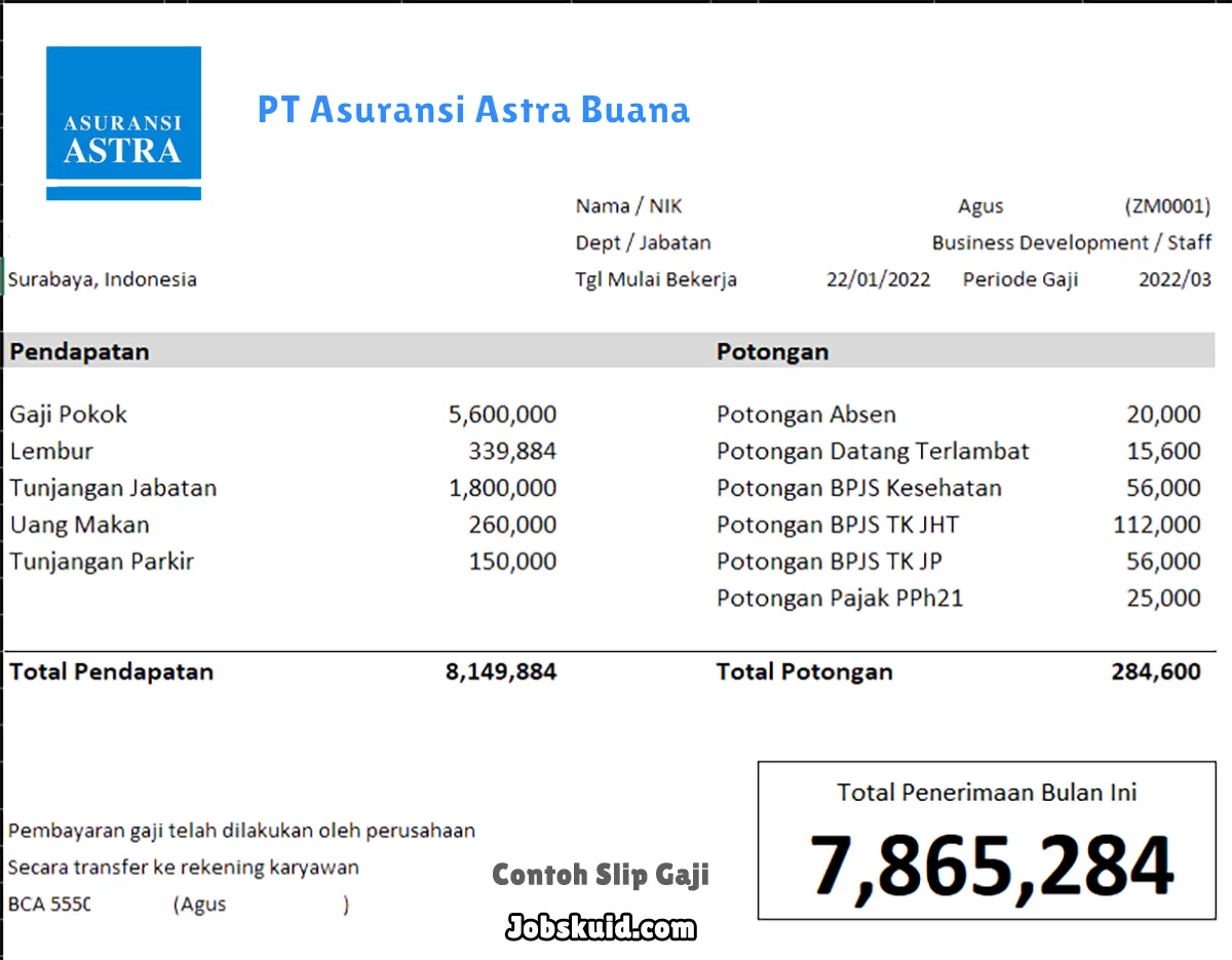 Slip Gaji PT Asuransi Astra Buana