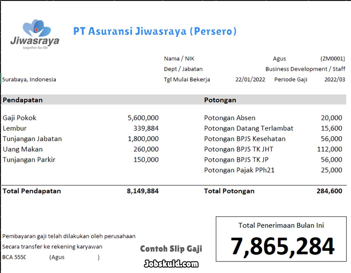 Slip Gaji PT Asuransi Jiwasraya (Persero)