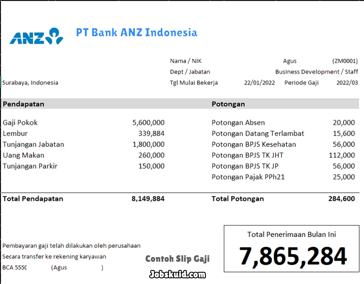 Slip Gaji PT Bank ANZ Indonesia