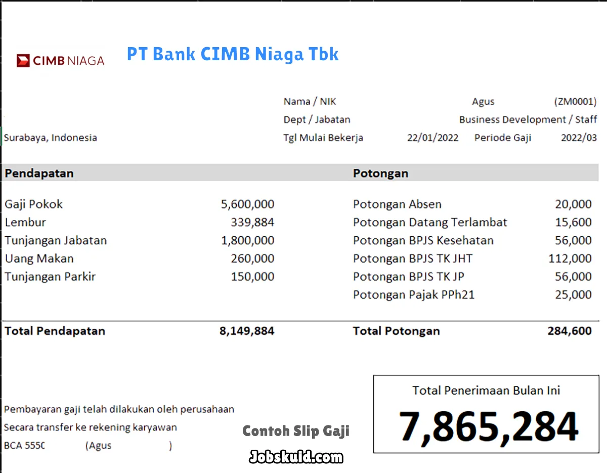 Slip Gaji PT Bank CIMB Niaga Tbk