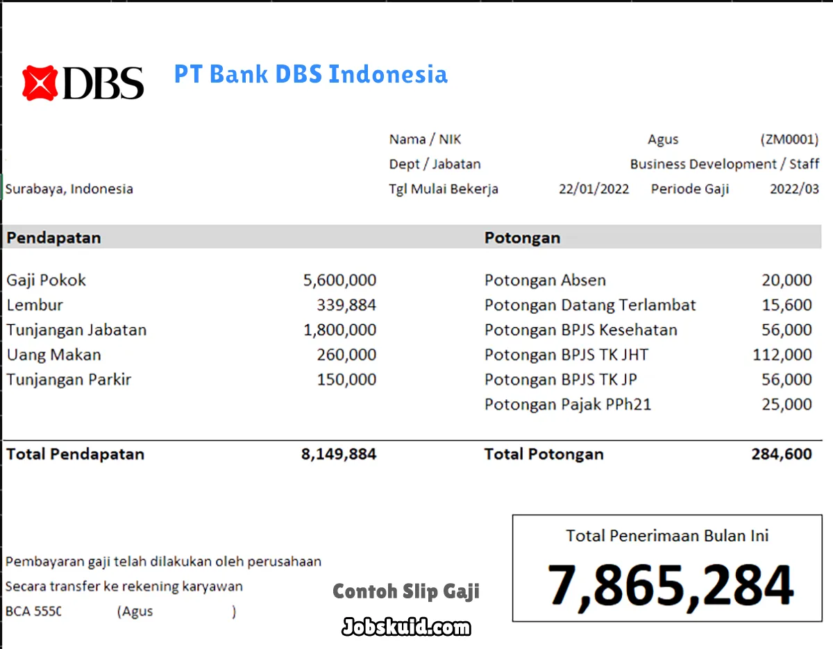 Slip Gaji PT Bank DBS Indonesia