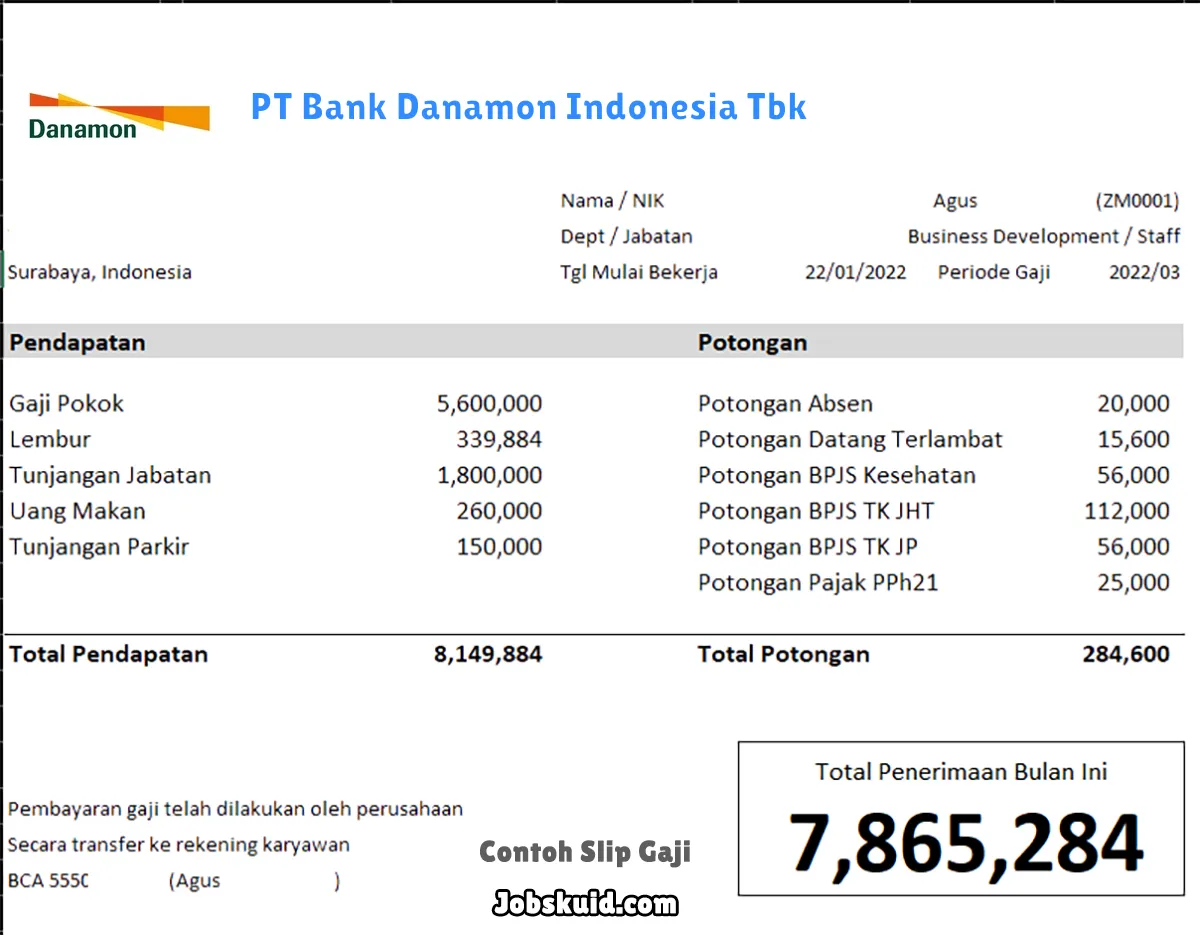 Slip Gaji PT Bank Danamon Indonesia Tbk