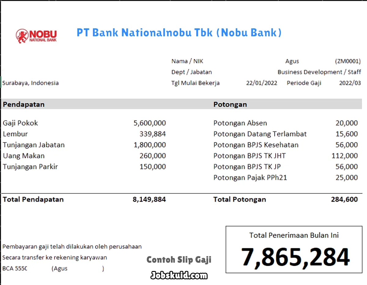 Slip Gaji PT Bank Nationalnobu Tbk (Nobu Bank)