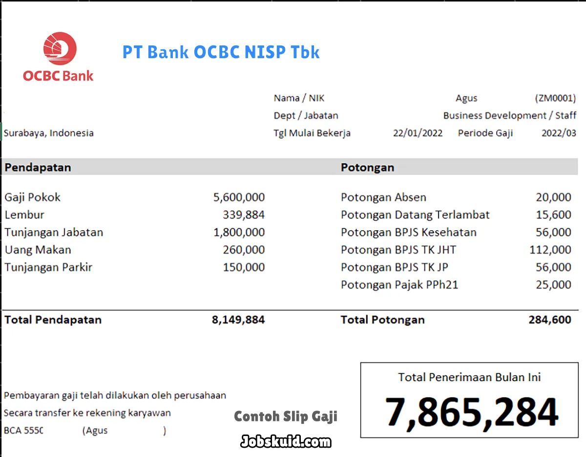 Slip Gaji PT Bank OCBC NISP Tbk