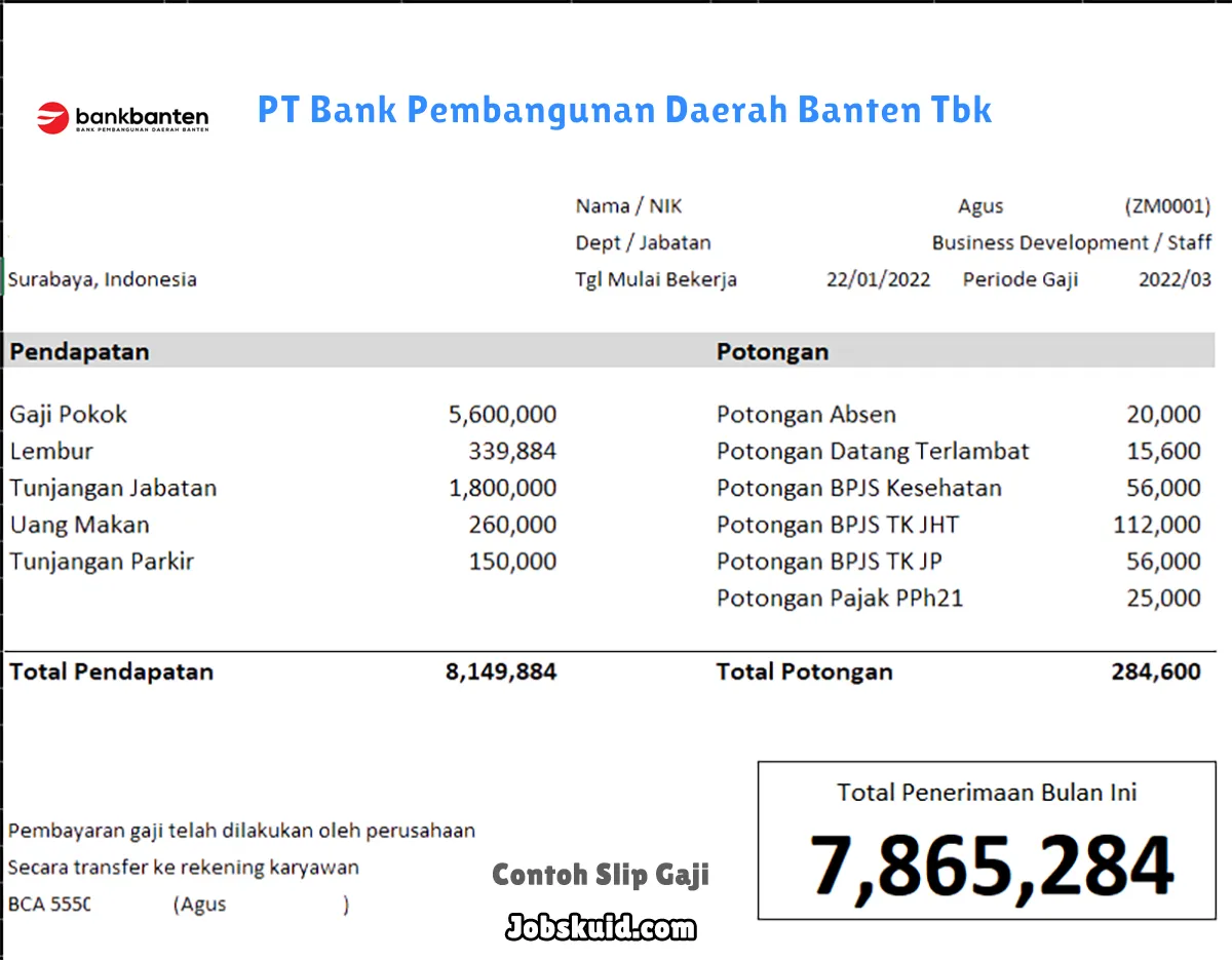 Slip Gaji PT Bank Pembangunan Daerah Banten Tbk