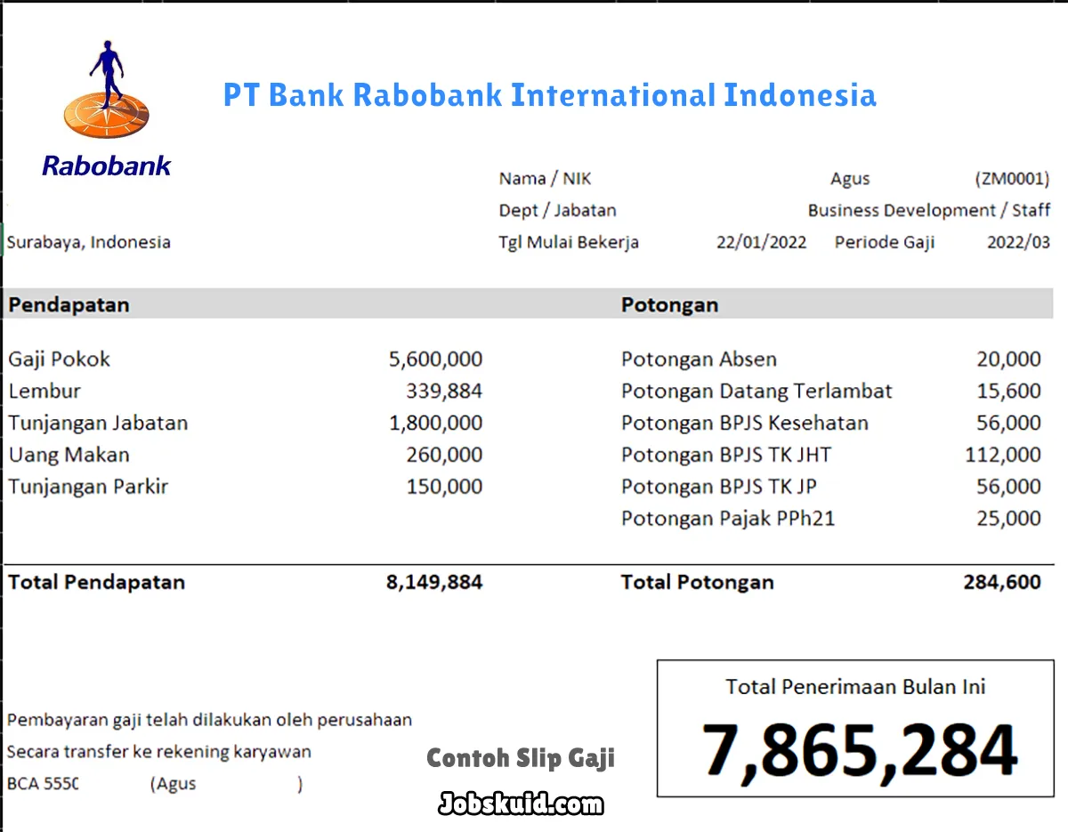 Slip Gaji PT Bank Rabobank International Indonesia