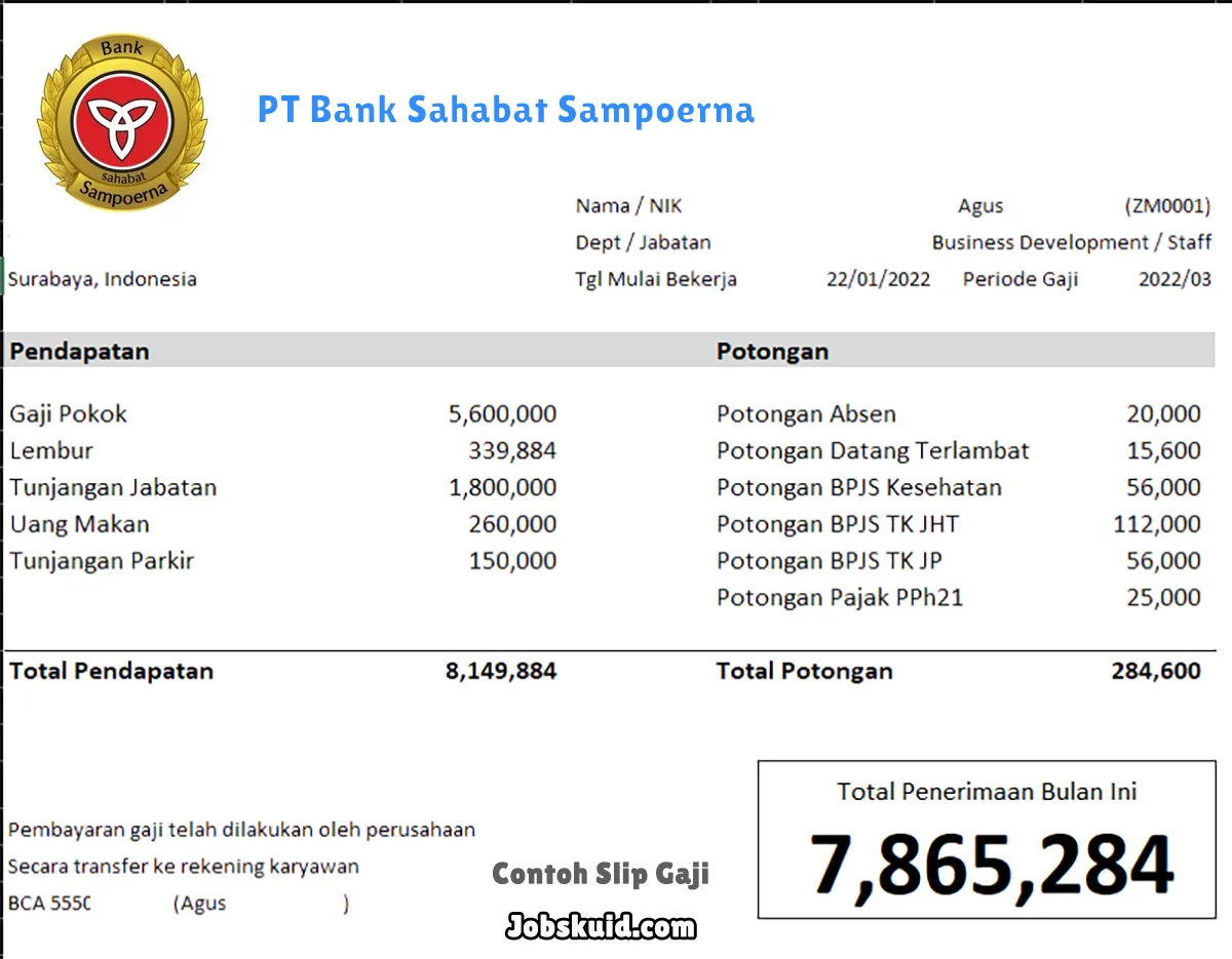 Slip Gaji PT Bank Sahabat Sampoerna