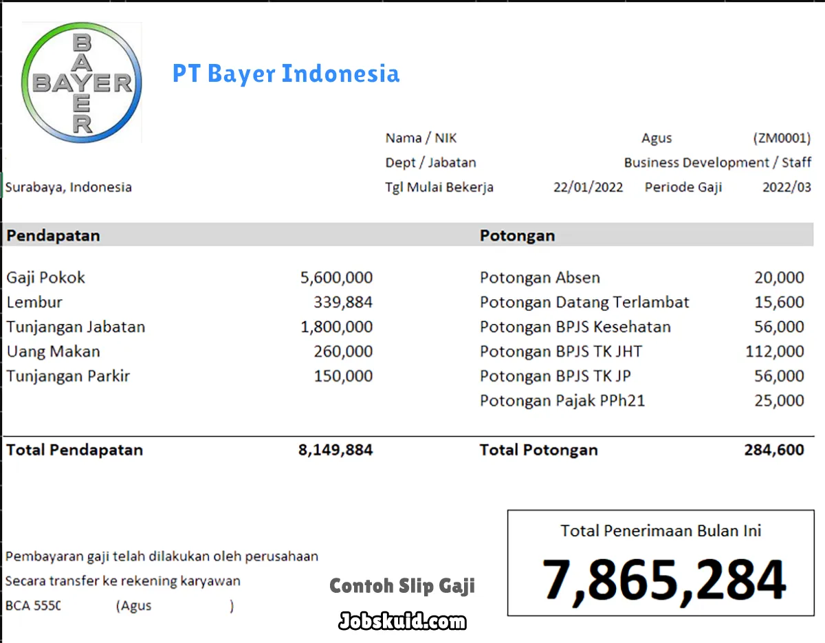 Slip Gaji PT Bayer Indonesia