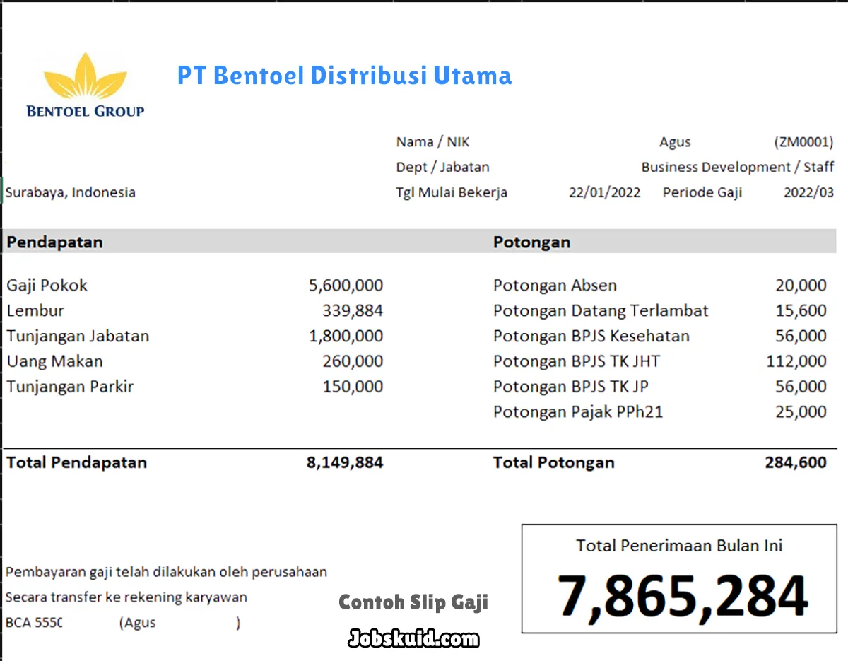 Slip Gaji PT Bentoel Distribusi Utama