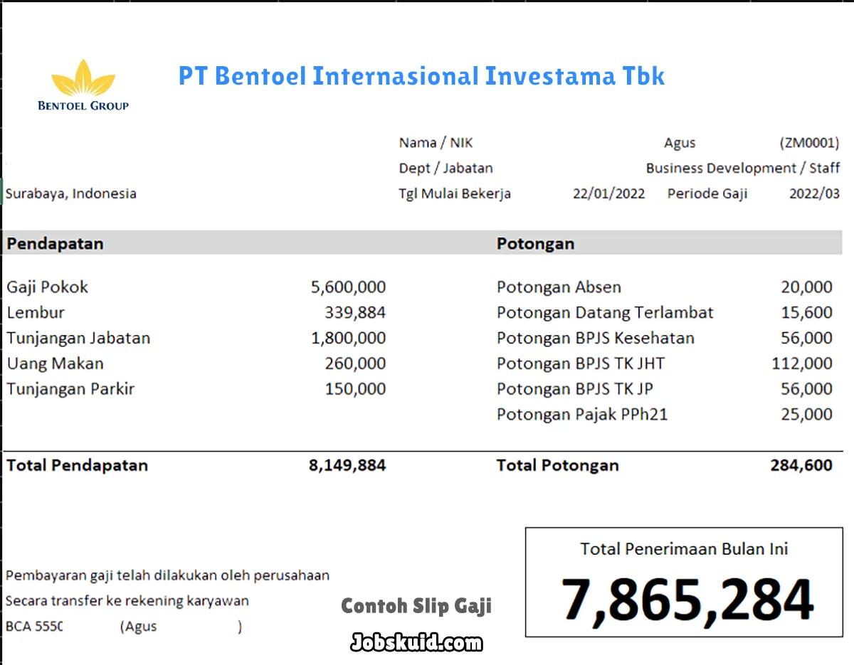 Slip Gaji PT Bentoel Internasional Investama Tbk