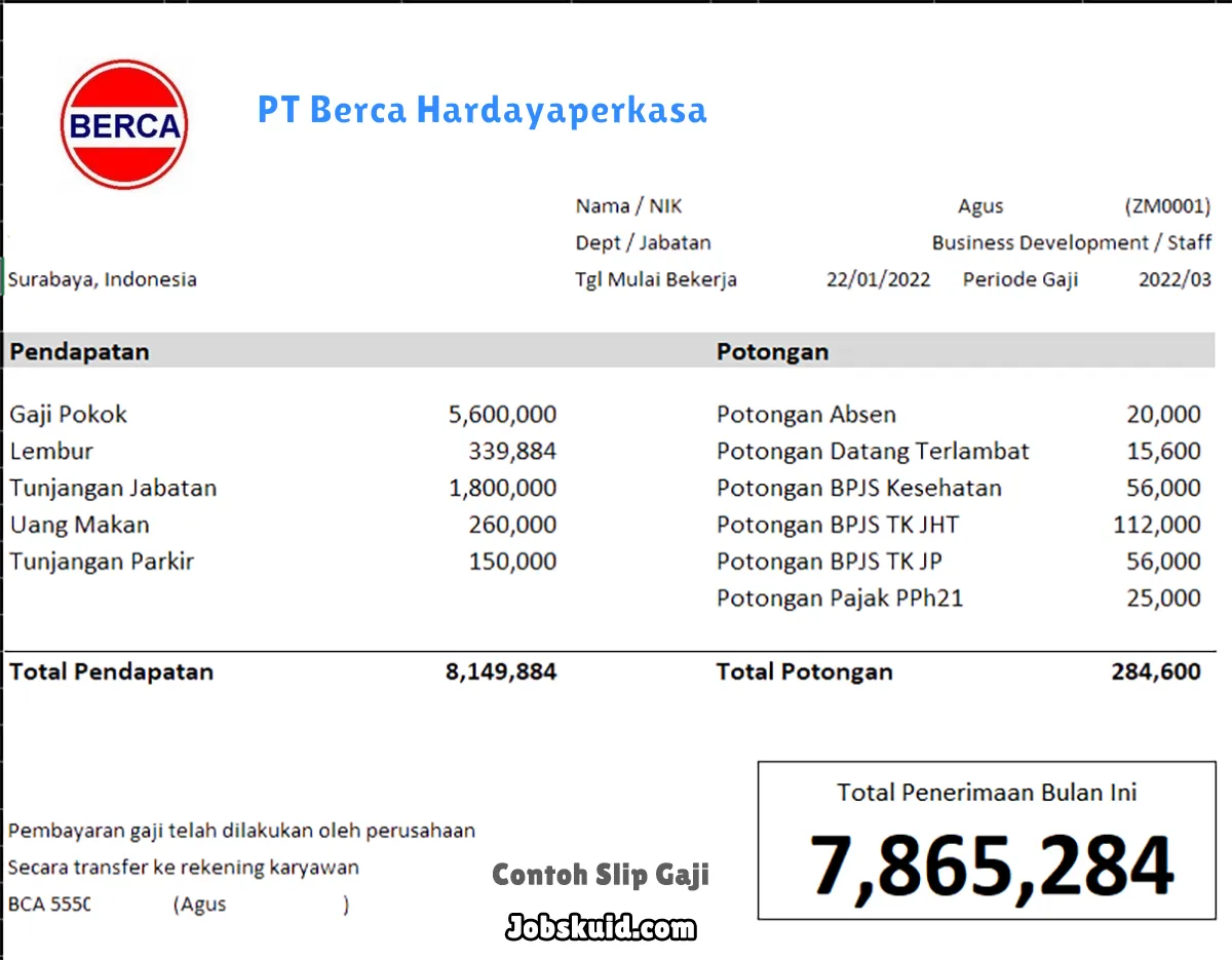 Slip Gaji PT Berca Hardayaperkasa