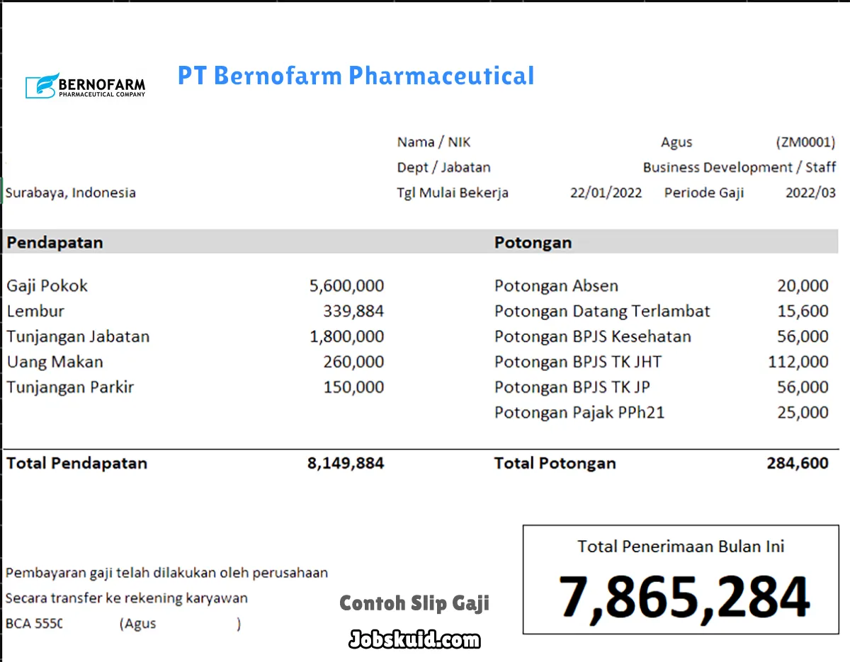 Slip Gaji PT Bernofarm Pharmaceutical