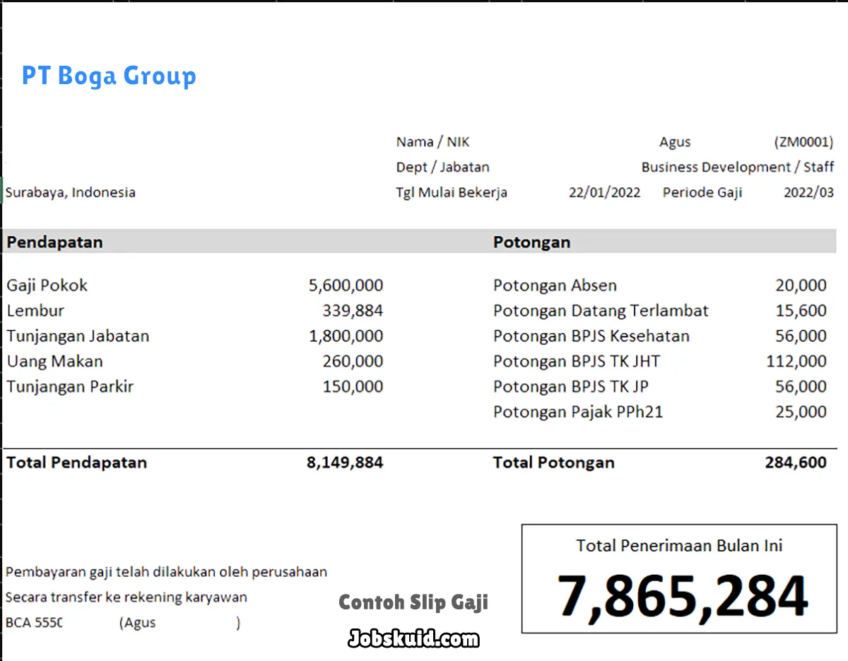 Slip Gaji PT Boga Group