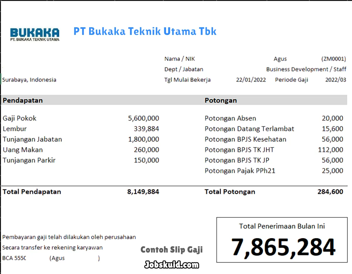 Slip Gaji PT Bukaka Teknik Utama Tbk