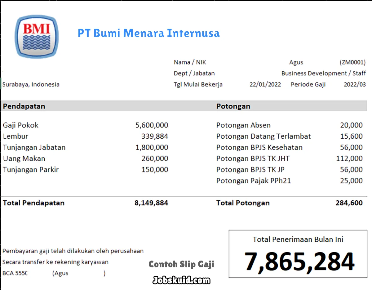 Slip Gaji PT Bumi Menara Internusa